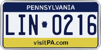 PA license plate LIN0216