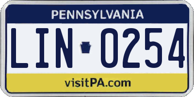 PA license plate LIN0254