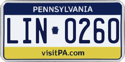 PA license plate LIN0260
