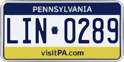 PA license plate LIN0289