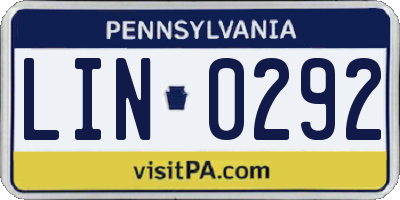 PA license plate LIN0292