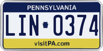 PA license plate LIN0374