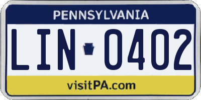 PA license plate LIN0402