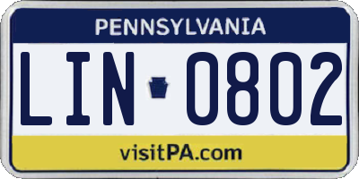 PA license plate LIN0802