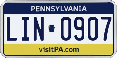 PA license plate LIN0907