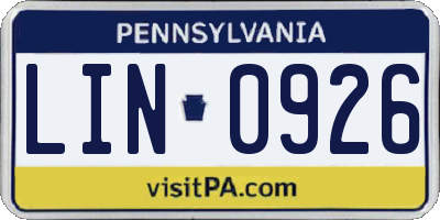 PA license plate LIN0926