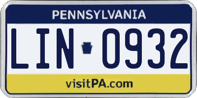 PA license plate LIN0932