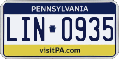 PA license plate LIN0935