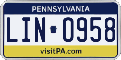 PA license plate LIN0958