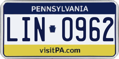 PA license plate LIN0962