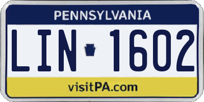 PA license plate LIN1602