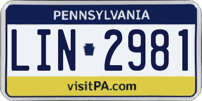 PA license plate LIN2981