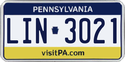 PA license plate LIN3021