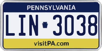PA license plate LIN3038