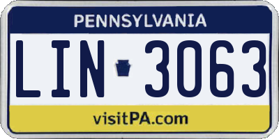 PA license plate LIN3063