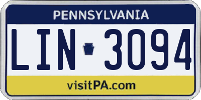 PA license plate LIN3094