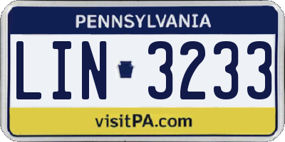 PA license plate LIN3233