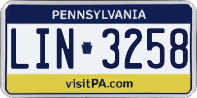 PA license plate LIN3258