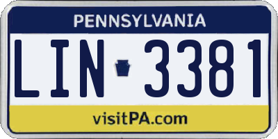 PA license plate LIN3381