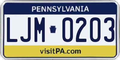 PA license plate LJM0203