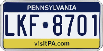PA license plate LKF8701