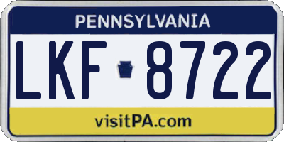 PA license plate LKF8722