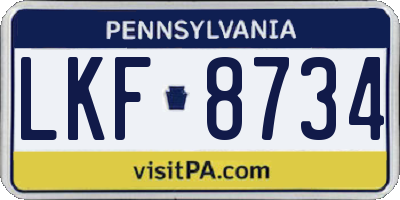 PA license plate LKF8734