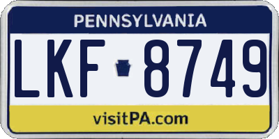 PA license plate LKF8749