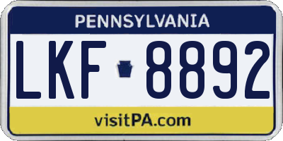 PA license plate LKF8892
