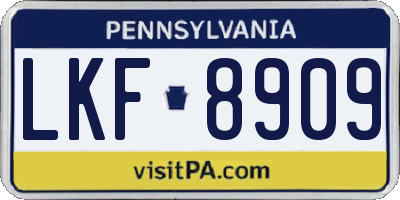 PA license plate LKF8909