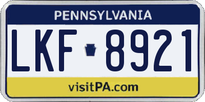 PA license plate LKF8921