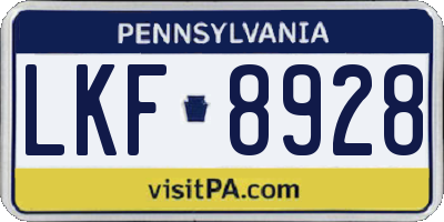 PA license plate LKF8928