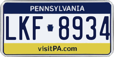 PA license plate LKF8934
