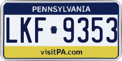 PA license plate LKF9353