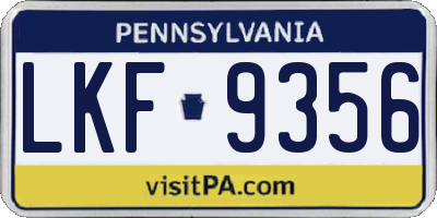 PA license plate LKF9356