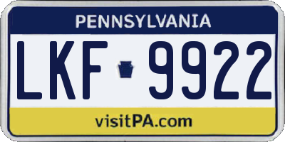PA license plate LKF9922