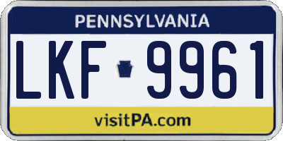 PA license plate LKF9961