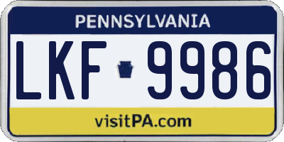 PA license plate LKF9986