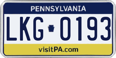 PA license plate LKG0193