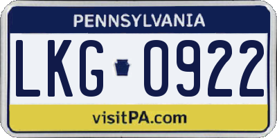 PA license plate LKG0922