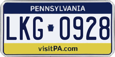 PA license plate LKG0928