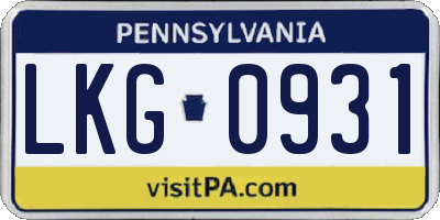 PA license plate LKG0931