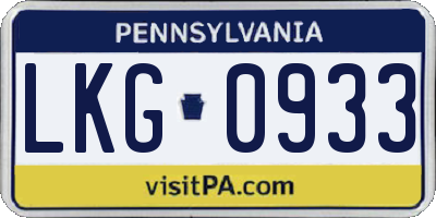 PA license plate LKG0933