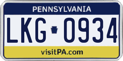 PA license plate LKG0934