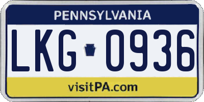 PA license plate LKG0936