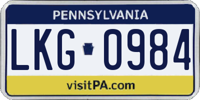 PA license plate LKG0984