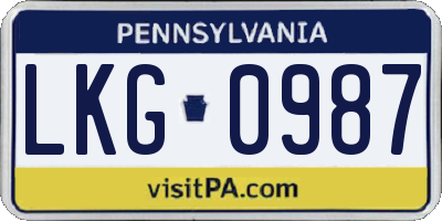 PA license plate LKG0987