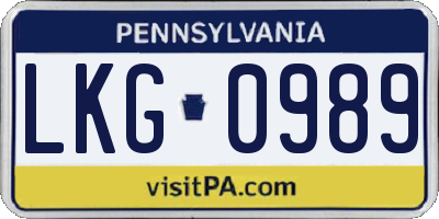PA license plate LKG0989