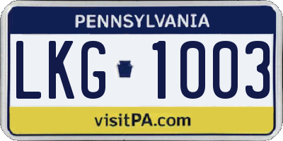 PA license plate LKG1003
