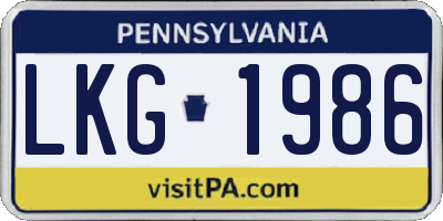 PA license plate LKG1986